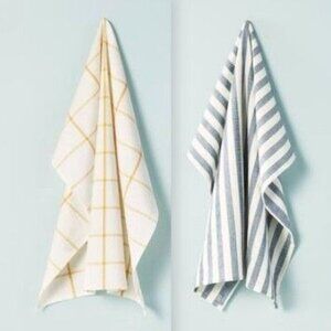 Hearth & Hand Magnolia Textured Stripe & Grid Lines Flour Sack Towel Blue, Gold